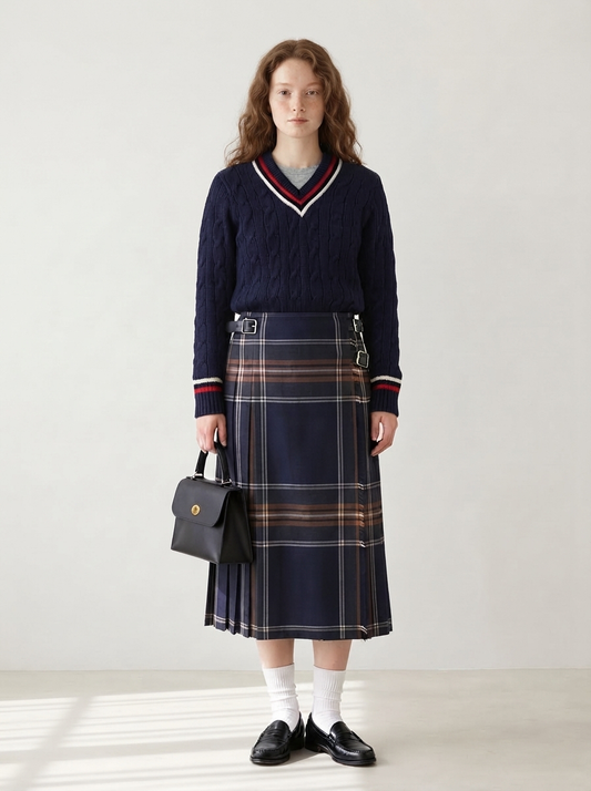 DOUBLE BELT FASHION KILT SKIRT