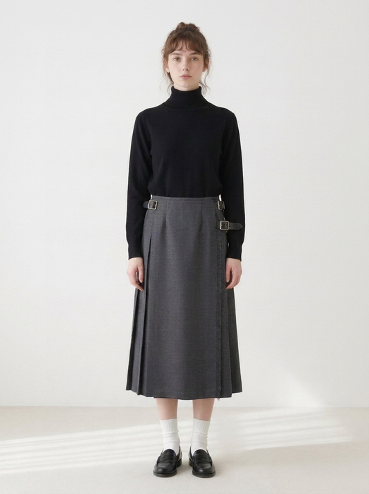 DOUBLE BELT FASHION KILT SKIRT